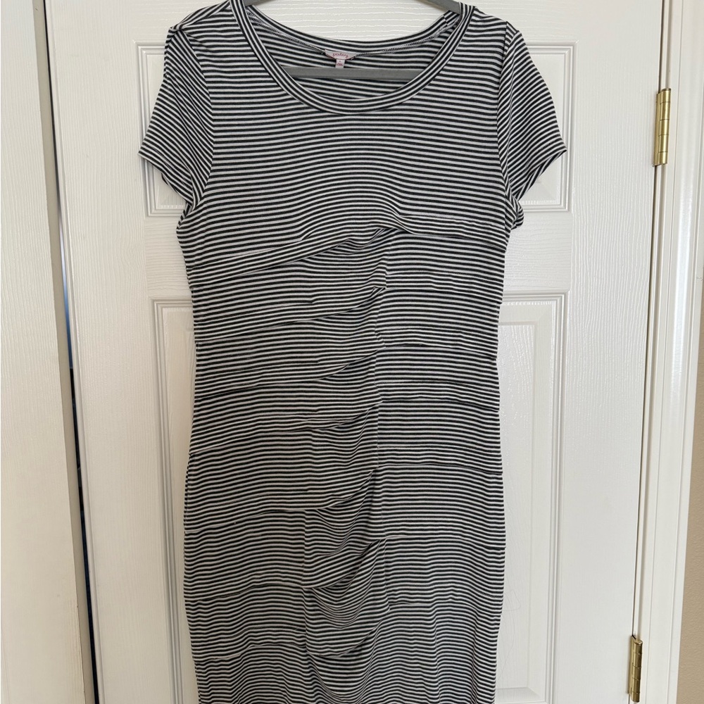 Pixley Striped t shirt dress in Black and White